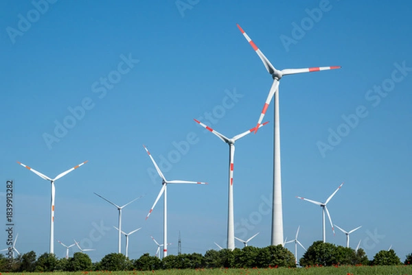 Obraz Modern wind energy plants seen in rural Germany