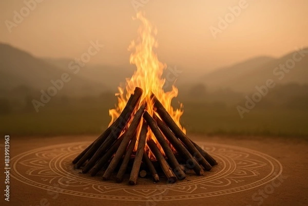 Fototapeta Bonfire for bhogi celebration.