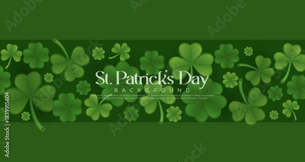 Obraz St. Patrick's Day clover leaf horizontal pattern vector illustration on green background
