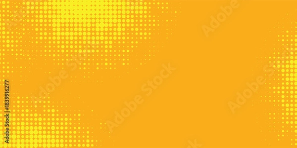 Obraz Yellow halftone pattern. Retro comic gradient background. Bright orange pixelated dotted texture overlay.