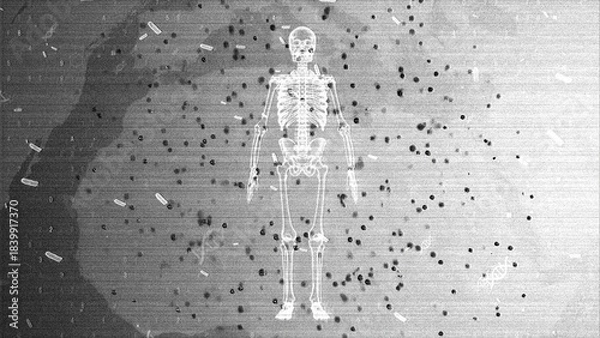 Obraz X-Ray Skeleton Display Amidst Binary Code and Abstract Particles