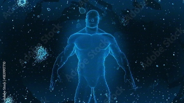 Obraz Ethereal Blue Silhouette Amidst Cosmic Night Sky Imagery