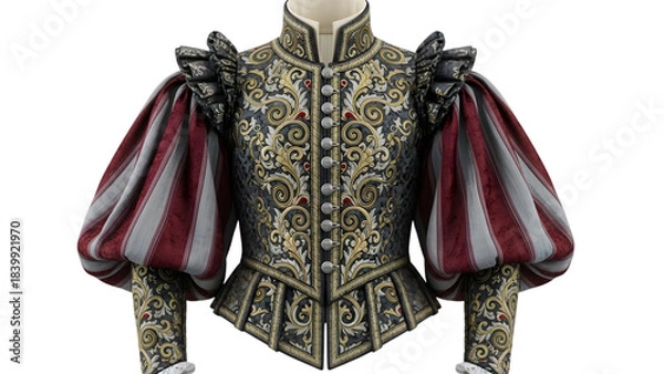 Obraz Ornate elizabethan or renaissance style jacket with puffed sleeves on mannequin isolated on transparent background