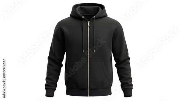Obraz Black zipup hoodie sweatshirt mockup for clothing design presentation isolated on transparent background