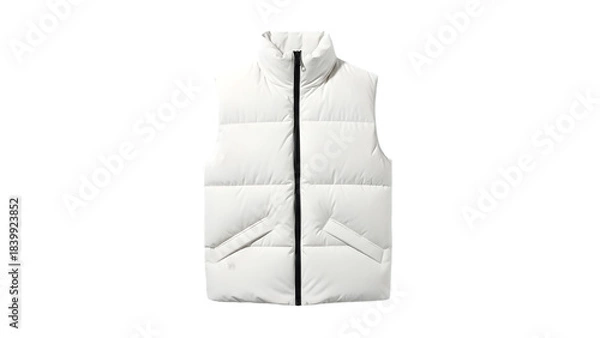 Obraz White puffer vest with black zipper isolated on transparent background