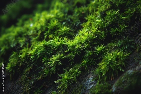 Obraz Deep Forest Moss – Macro Green Texture on Rock Surface