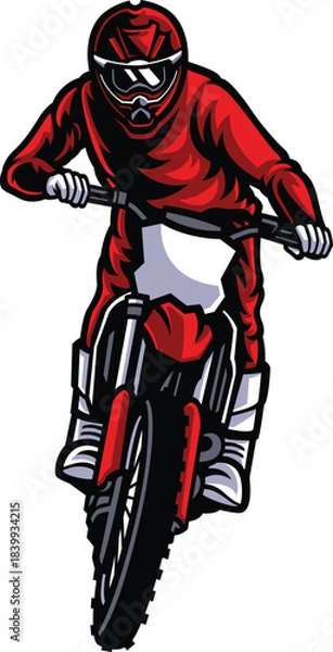 Fototapeta Illustration of a biker riding a motorcycle, capturing adventure, speed, and freedom on the open road.