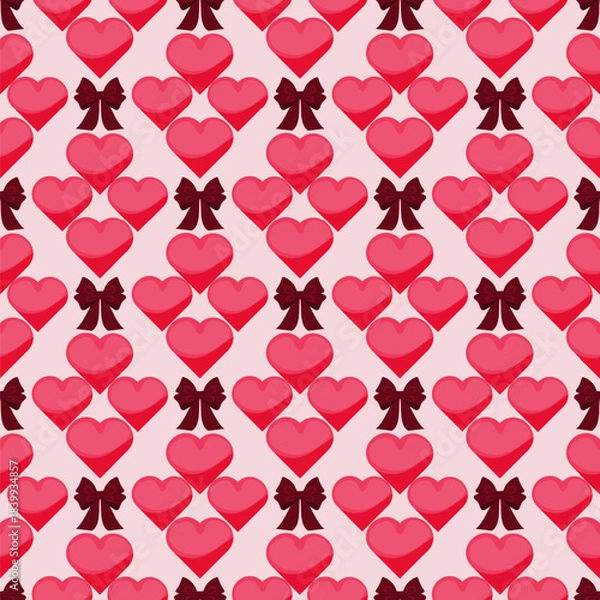 Fototapeta Vector design with a seamless pattern of hearts and bows. Valentine's Day background. Design for greeting cards, covers, and labels.