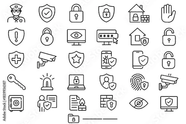Fototapeta SECURITY ICONS – Editable Stroke Vector Icons