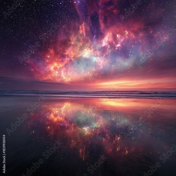 Fototapeta Colorful Cosmic Sunset Beach Reflection