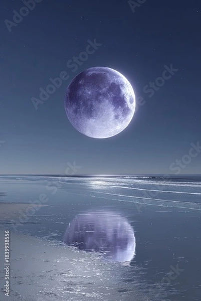 Fototapeta Peaceful Moonlit Beach Scene at Night