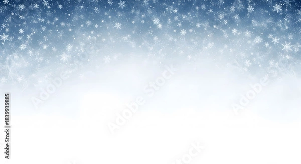 Obraz Abstract winter background with falling snowflakes and blue gradient fading to white empty space