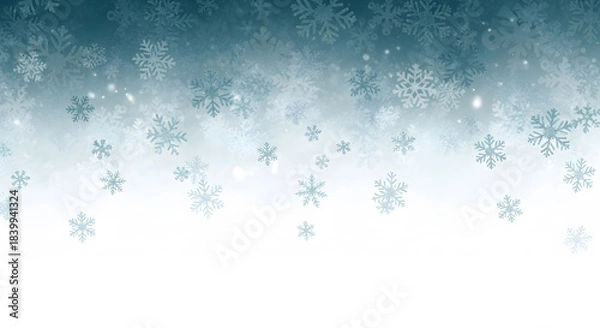 Obraz Heavy blue snowfall background with large detailed snowflakes falling against a frosted gradient backdrop