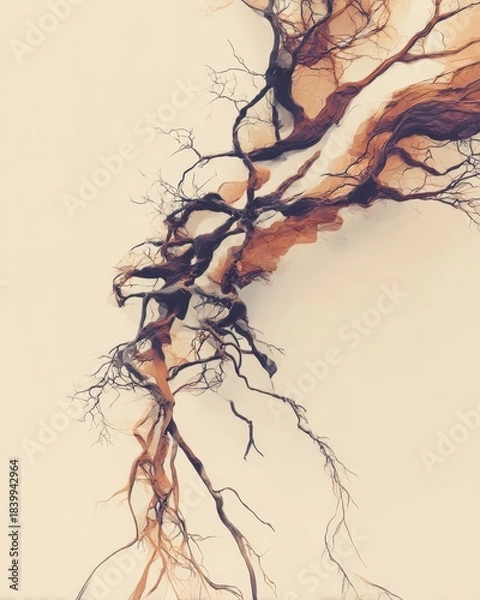 Obraz Minimal Artistic Tree Root Illustration on Soft Beige