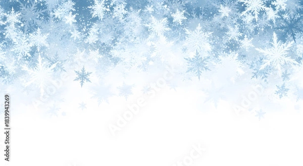 Obraz Intense winter abstract background with a multitude of densely layered white and blue snowflakes