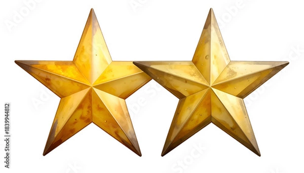 Fototapeta Two five-pointed stars, golden and weathered, against a transparent black background