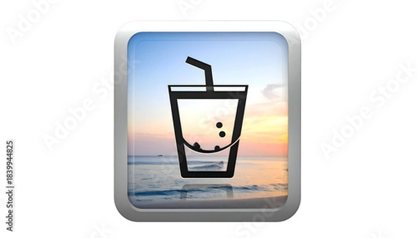 Fototapeta Square graphic of a drink icon set over a beach sunset