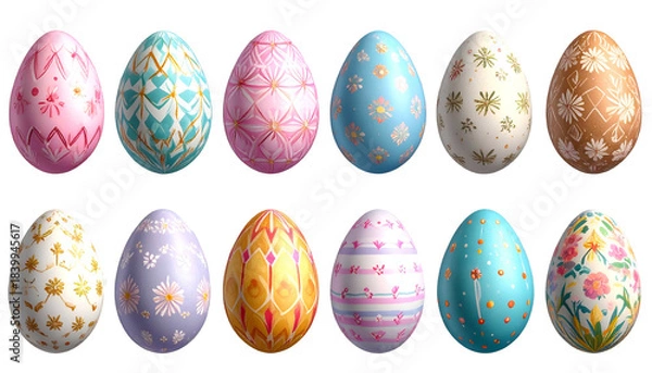 Fototapeta A dozen intricately designed, colorful Easter eggs with various patterns