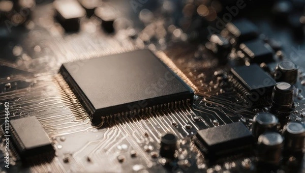 Obraz Close-up of circuit board with central processor