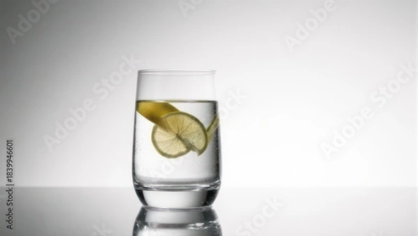 Obraz Clear glass tumbler filled with water, featuring a lime slice