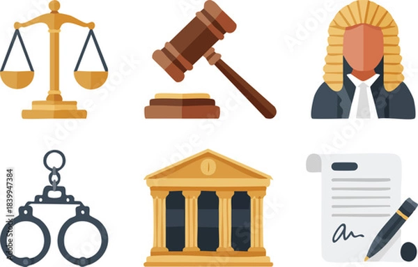 Fototapeta Geometric Solid $2D$ Law and Justice Vector Icon Set