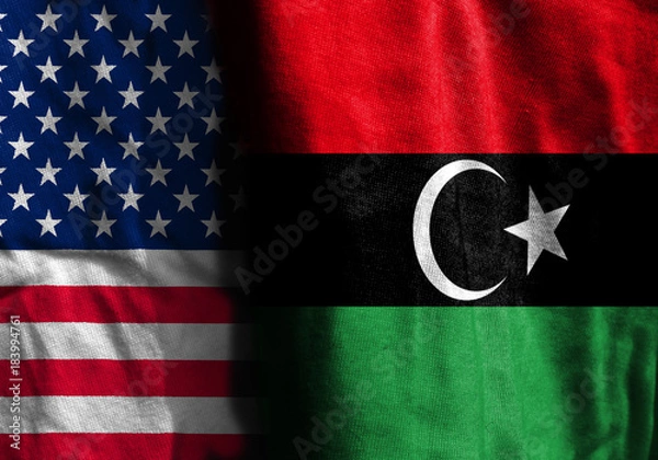 Fototapeta Two flags: United States and Libya