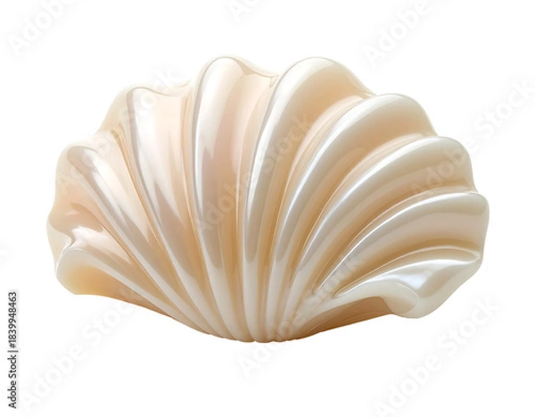 Obraz Smooth White Shell with Curved Edges on White Background