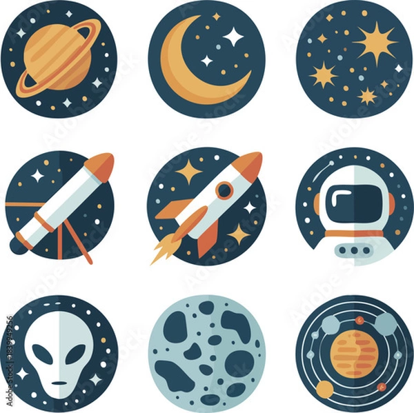 Fototapeta Flat $2D$ Geometric Astronomy and Space Vector Icon Set