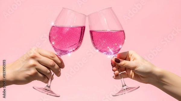 Fototapeta glasses with sparkly drinks in two hands at a celebration