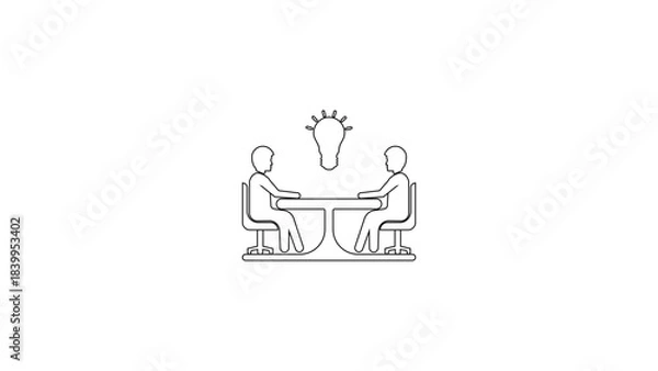 Fototapeta Icon of two people meeting under overhead light, business discussion and interview concept, professional conversation, partnership and collaboration symbol, teamwork communication illustration vector