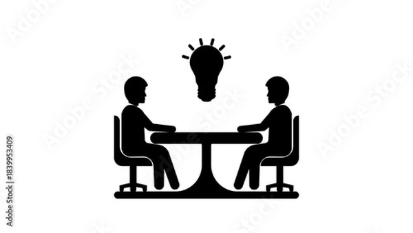 Fototapeta Icon of two people meeting under overhead light, business discussion and interview concept, professional conversation, partnership and collaboration symbol, teamwork communication illustration vector