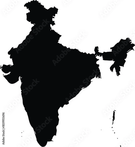 Fototapeta Silhouette Map of India Isolated on Transparent Background