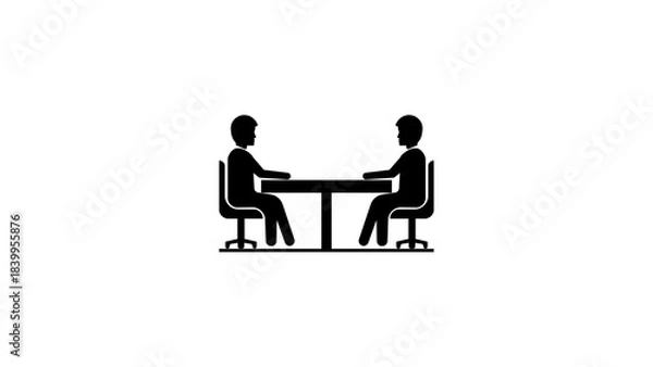 Fototapeta Two people meeting icon, business discussion and partnership concept, professional conversation, teamwork collaboration symbol, interview and consultation scene, corporate communication vector