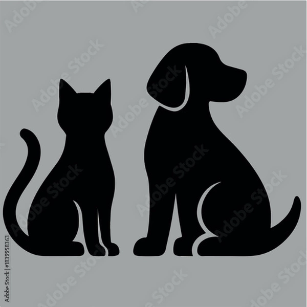 Fototapeta PrintSilhouette of a cat and dog side by side
