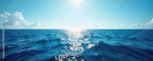 Obraz Vast, deep blue ocean stretches to the horizon, sunlight reflecting on endless waves A breathtaking view of the boundless sea, perfect for travel or nature themes , texture, natural, coastal