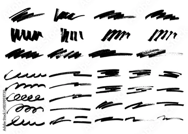 Fototapeta 手書きのブラシストローク素材のセット、かすれ、アナログ質感