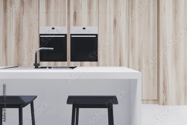 Fototapeta Wooden kitchen with a bar