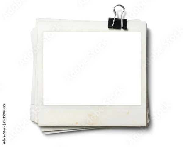 Obraz 黒いクリップで束ねられた、古いポラロイド写真