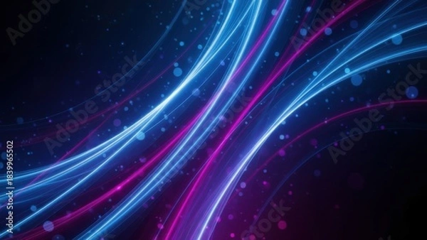 Obraz Dynamic Abstract Neon Light Streaks Flowing with Bokeh Particles on Dark Background