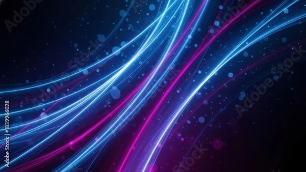 Obraz Abstract flowing neon light streaks with bokeh effects against a dark background.