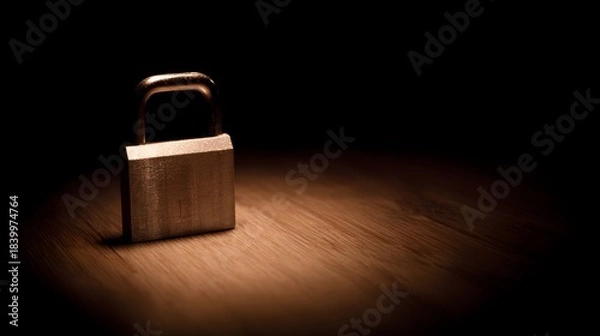 Fototapeta  Metal padlock on wood, representing security and trust in a close-up view.