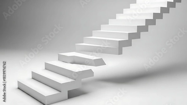 Obraz Stairway to the sky concept of success with a 3D rendered staircase and light for growth achievement