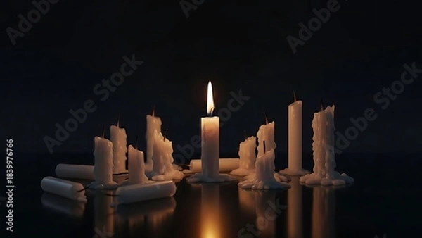 Obraz Candles in the temple and church illuminate the urban skyline silhouette at night