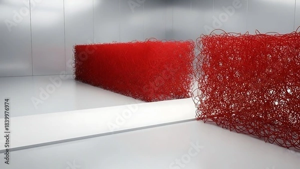 Obraz Red paint roller with bright red paint on a clean white background