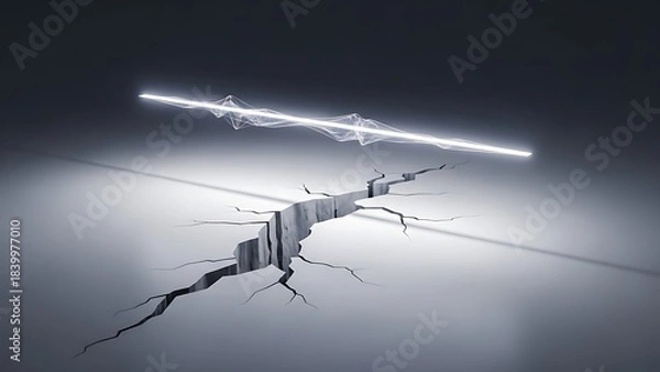 Obraz Broken glass wall hole showing sky and birds outside