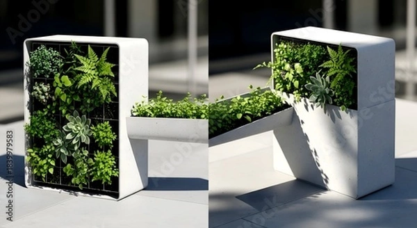 Obraz Modern Vertical Garden Planter with Lush Greenery and Geometric