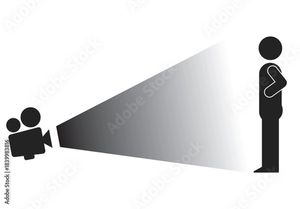 Fototapeta Isolated illustration silhouette stick figure camera angle from below for illustration photography in shooting techniques