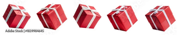 Obraz red gift boxes with white ribbons on white background