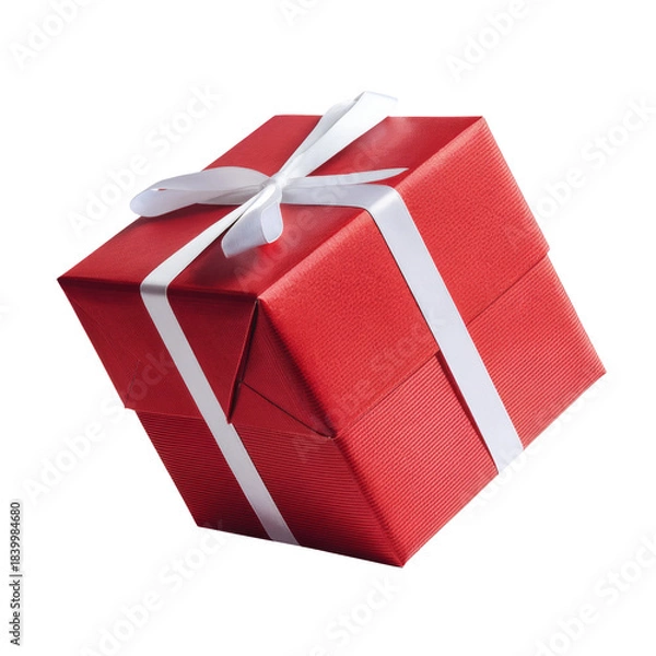 Obraz red gift box with white ribbon on white background