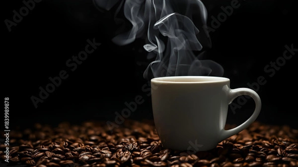 Obraz 暗い空間にホットコーヒーのイメージ